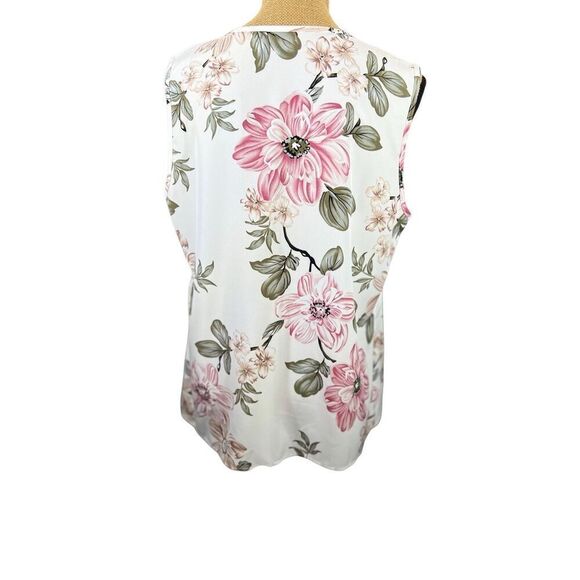 Emory Rose Pleated Tank Top Size XL Sleeveless Blouse Floral  Asymmetrical Light - Picture 9 of 14